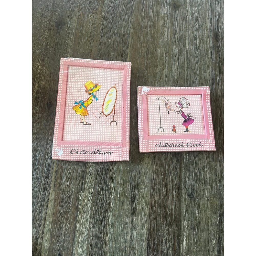 Vintage 1974 Dan Dee Imports Photo Album and Autograph Book Set Pink Gingham